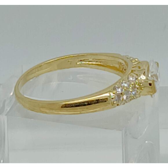 Vintage Gold Plated CZ Simulated Diamond Engagement Wedding Cocktail Ring Size 7 - Picture 6 of 10